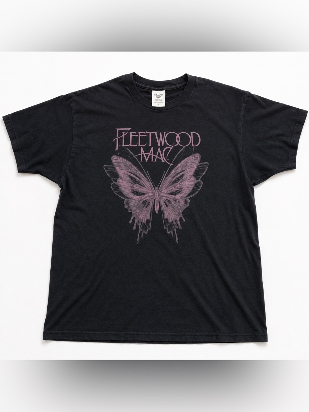 Black Tee with Faded Purple Butterfly Fleetwood Mac Graphic